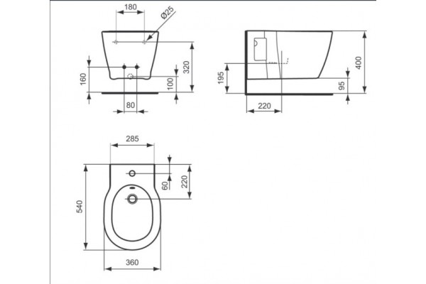 Биде подвесное  для ванной комнаты IDEAL STANDARD CONNECT, 36,5x54x29,5 cm